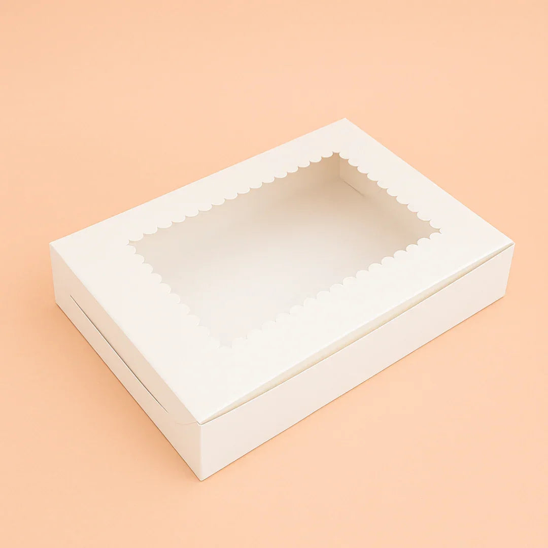11.75x9x2.5 inch | 12 Piece Brownie Box Premium Creamy White | Flower Window | Pack of 10