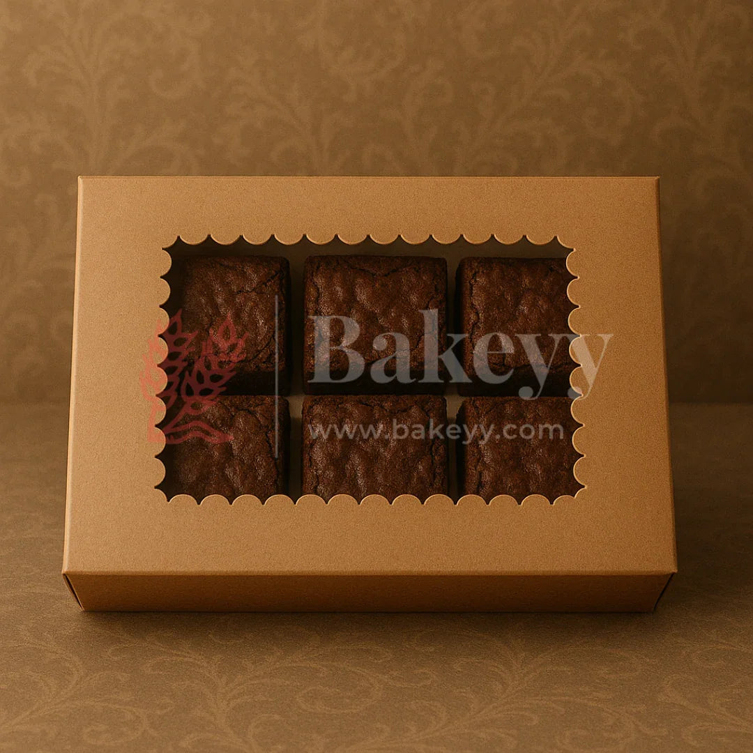 8.5x6x1.75 inch | 6 Piece Brownie Box Premium Kraft Paper | Flower window | Pack of 10