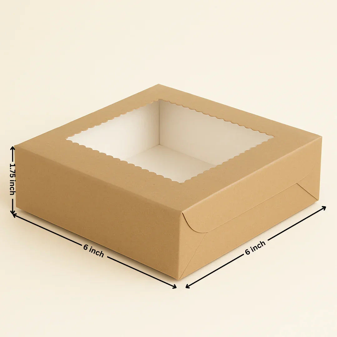 Bakeyy kraft 6x6x1.75 inch bakery box with clear window, perfect for packaging baked goods