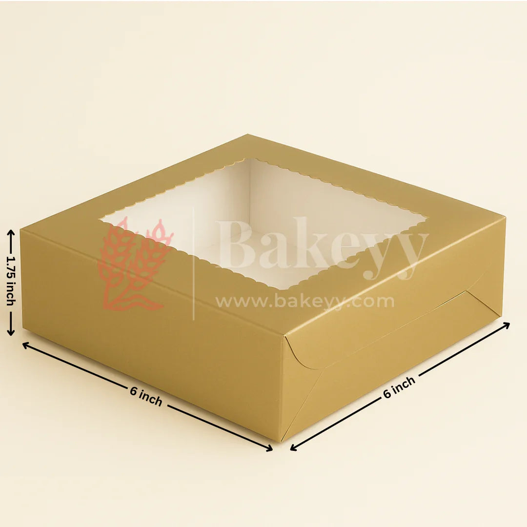6x6x1.75 inch | 4 Piece Brownie Box Premium Metallic Gold | Flower window | Pack of 10