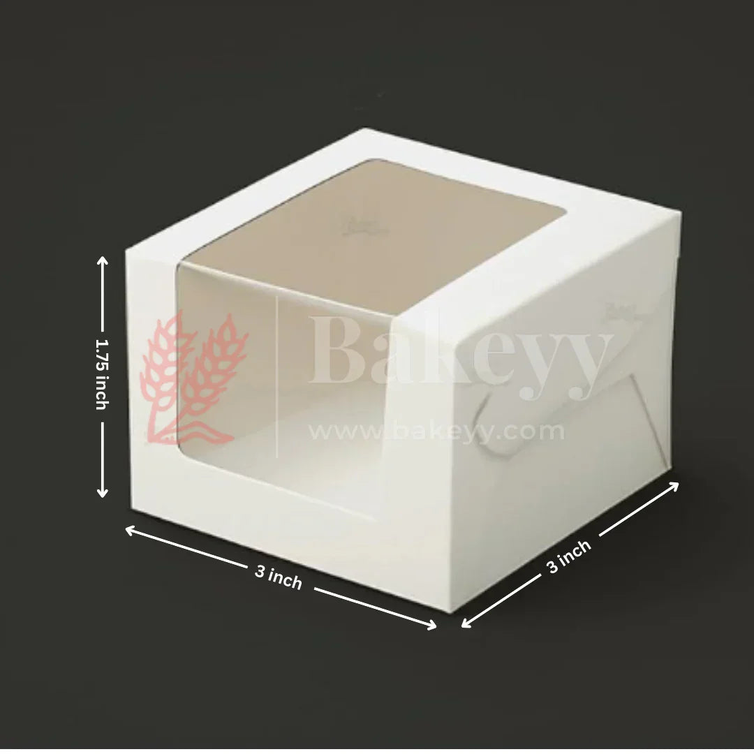 3 inch white bakery box with clear window for packaging, Bakeyy baking supplies India