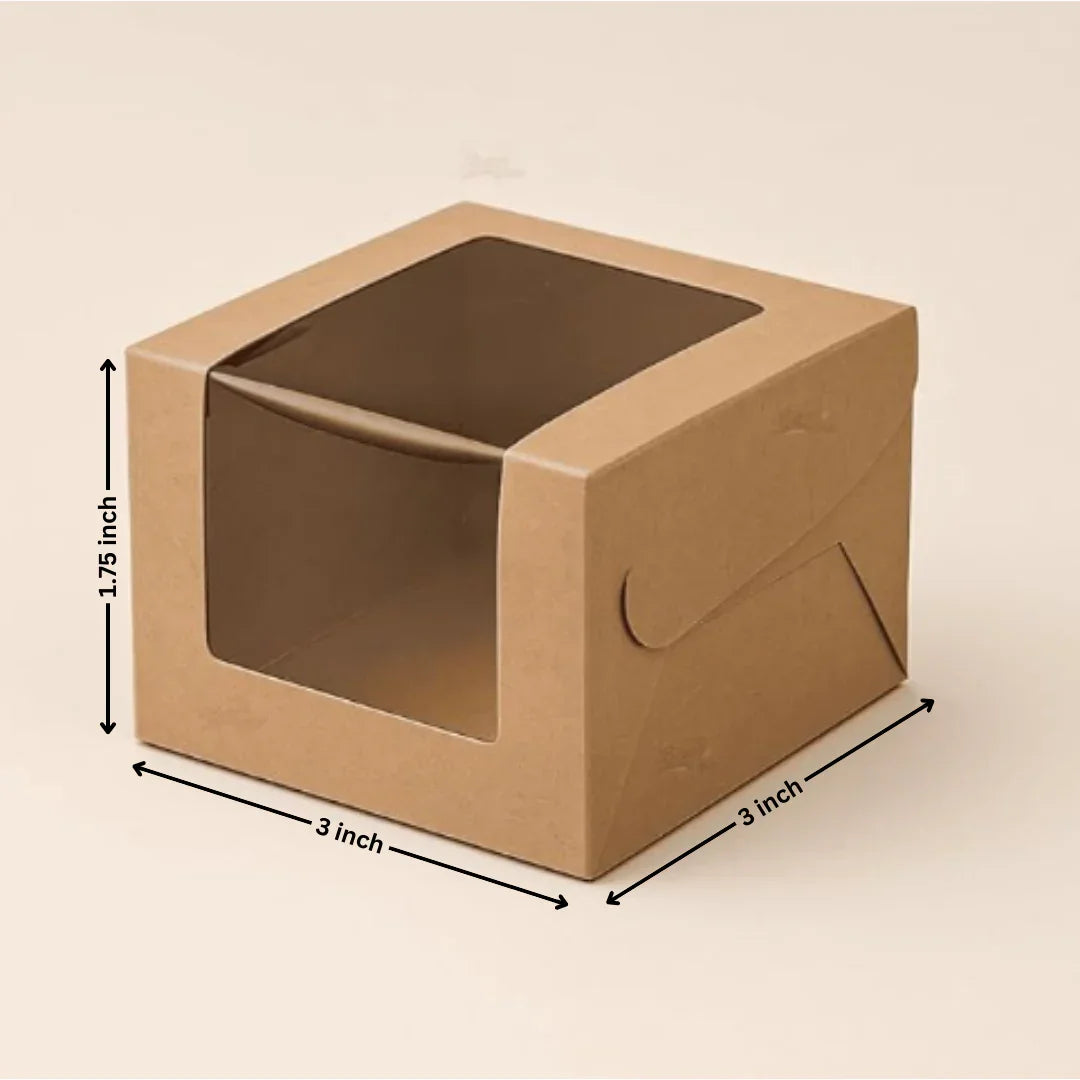 3x3x1.75 inch | 1 Piece Brownie Box Premium Kraft Paper | L Shaped Window | Pack of 10