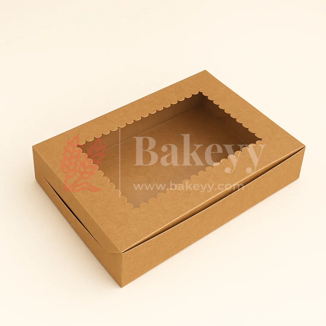 8.5x6x1.75 inch | 6 Piece Brownie Box Premium Kraft Paper | Flower window | Pack of 10