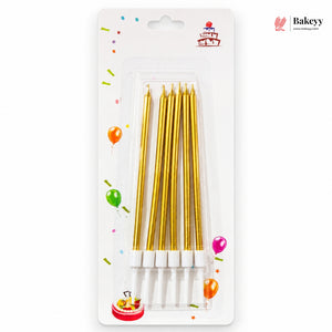 3mm Metallic Straight Birthday Cake Candles with Holders | Pack of 6
