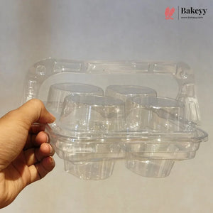 4-Cavity Transparent Dessert Cup Carrier with Handle & Lid | Pack of 50