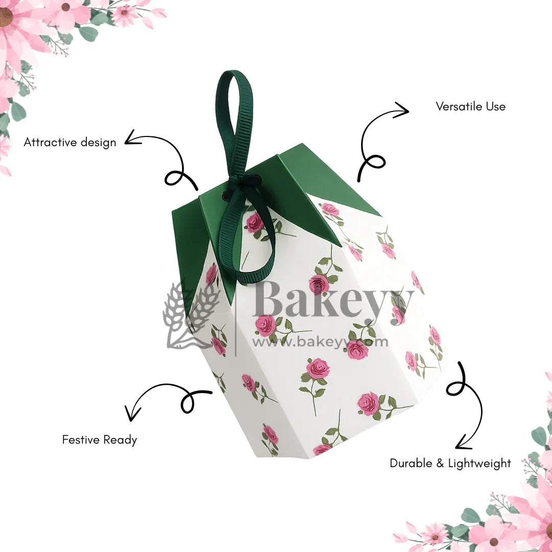Rose Printed Gift Box with Green Ribbon – 9.5x4x4cm Favor Box for Chocolates, Sweets & Diwali Return Gifts| Pack of 10 - Bakeyy.com - India - Rose Printed Gift Box with Green Ribbon – 9.5x4x4cm Favor Box for Chocolates, Sweets & Diwali Return Gifts| Pack of 10 - Default Title