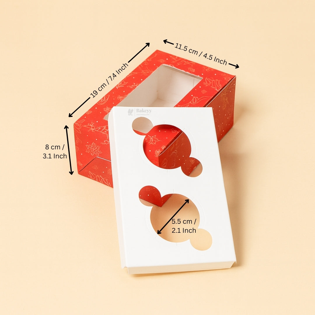 Christmas Cupcake Box with Window | Red Festive Design | Festive Cupcake Box | Pack of 10