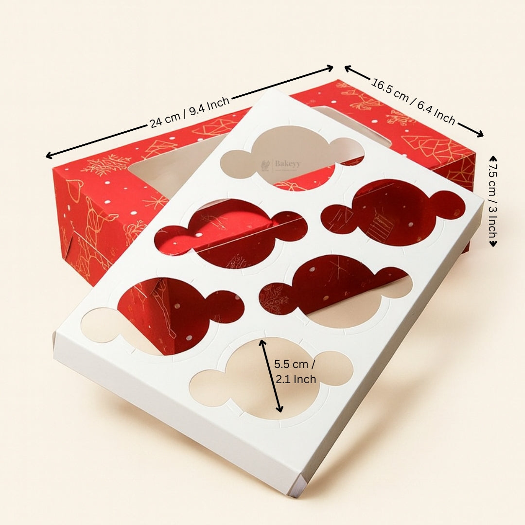 Christmas Cupcake Box with Window | Red Festive Design | Festive Cupcake Box | Pack of 10