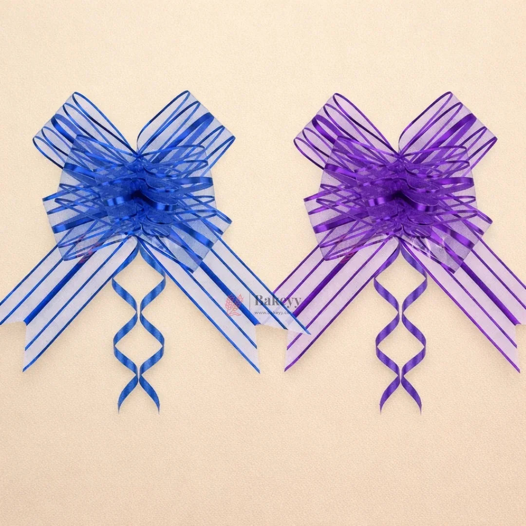 48 cm Organza Pull Up Flower Ribbon Bows | Pack of 10 for Gift Wrapping & Decorations