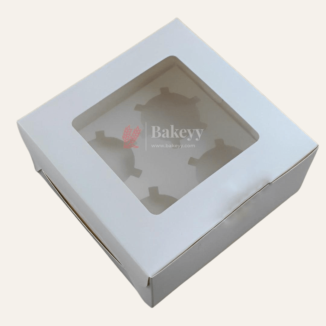 4 Cupcake Box | White Color | With Window | - Bakeyy.com - India - 4 Cupcake Box | White Color | With Window | - Pack of 10