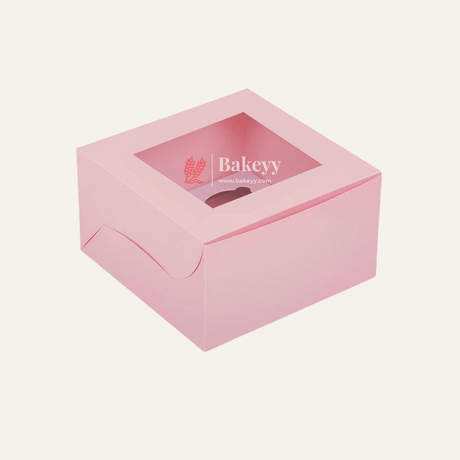 4 Cupcake Box | With Window On The Top | Pink Color | - Bakeyy.com - India - 4 Cupcake Box | With Window On The Top | Pink Color | - Pack of 10