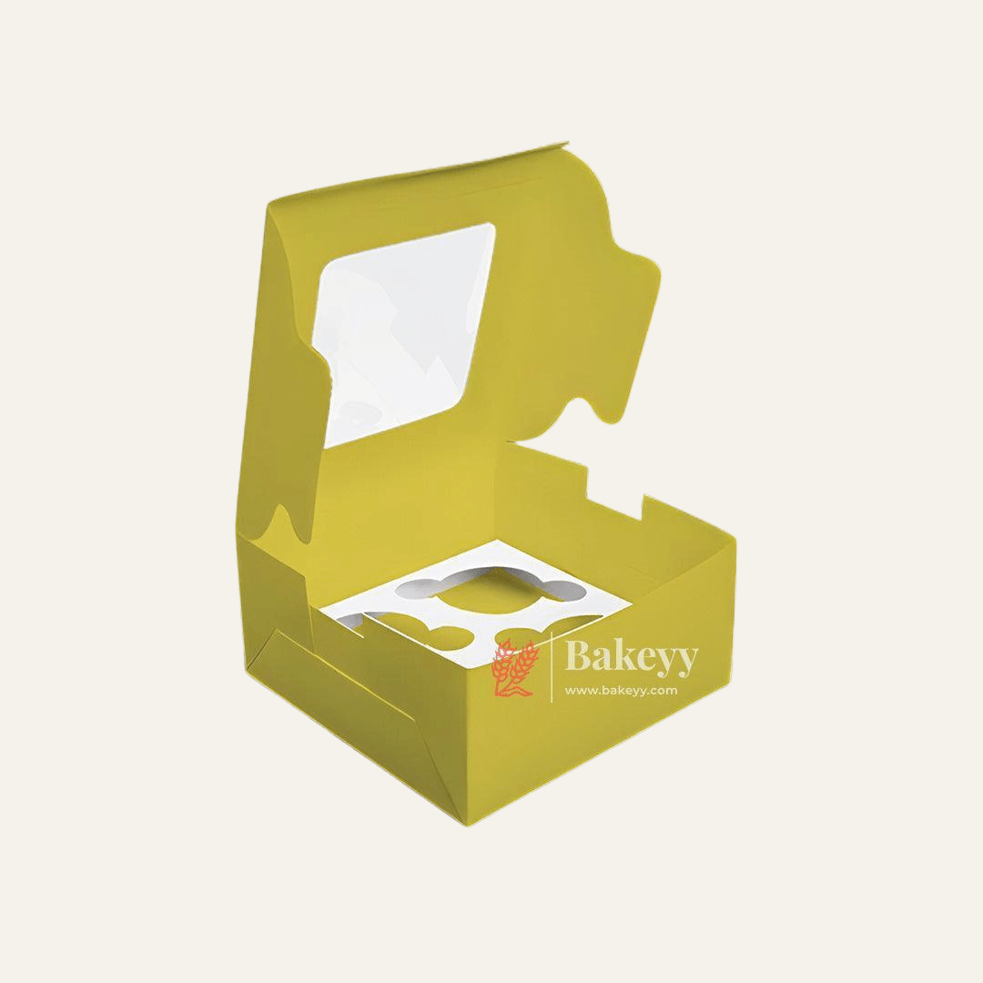 4 Cupcake Box |Yellow Color | With Window - Bakeyy.com - India - 4 Cupcake Box |Yellow Color | With Window - Pack of 10