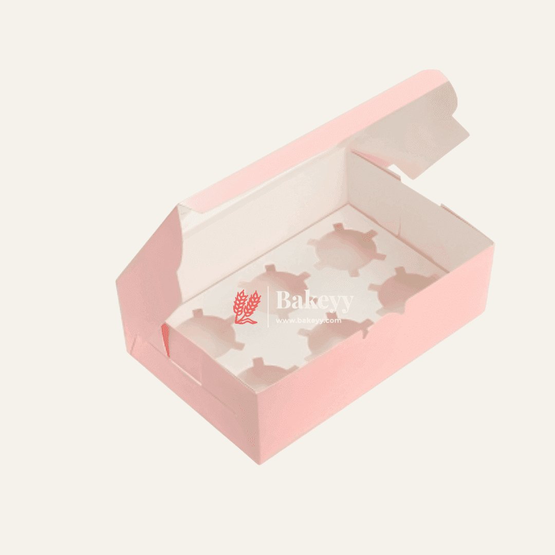 6 Cupcake Box | With Window | Pink Color | - Bakeyy.com - India - 6 Cupcake Box | With Window | Pink Color | - Pack of 10
