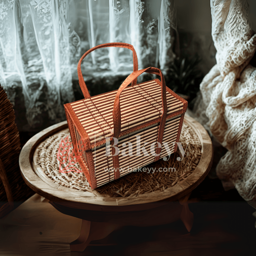 30 x 15 x 20 cm | Brown Wooden baskets | Premium Woven Storage Basket with Handles | handmade wicker basket | 1 Piece - Bakeyy.com - India - 30 x 15 x 20 cm | Brown Wooden baskets | Premium Woven Storage Basket with Handles | handmade wicker basket | 1 Piece - Default Title