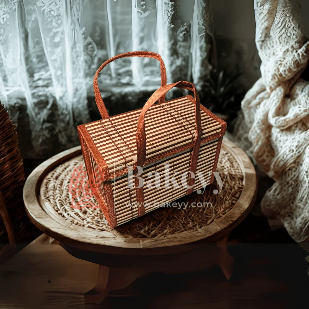 30 x 15 x 20 cm | Brown Wooden baskets | Premium Woven Storage Basket with Handles | handmade wicker basket | 1 Piece - Bakeyy.com - India - 30 x 15 x 20 cm | Brown Wooden baskets | Premium Woven Storage Basket with Handles | handmade wicker basket | 1 Piece - Default Title