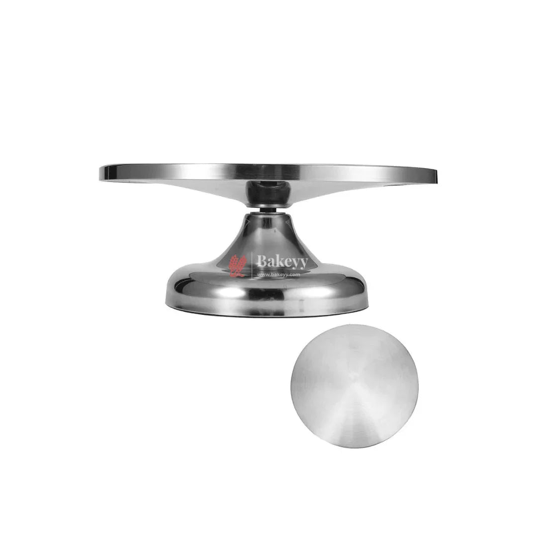 11 Inch Rotating Cake Stand |Stainless Steel | Elegant Round Cake Rotating Stand | 1 Piece - Bakeyy.com - India - 11 Inch Rotating Cake Stand |Stainless Steel | Elegant Round Cake Rotating Stand | 1 Piece - Default Title