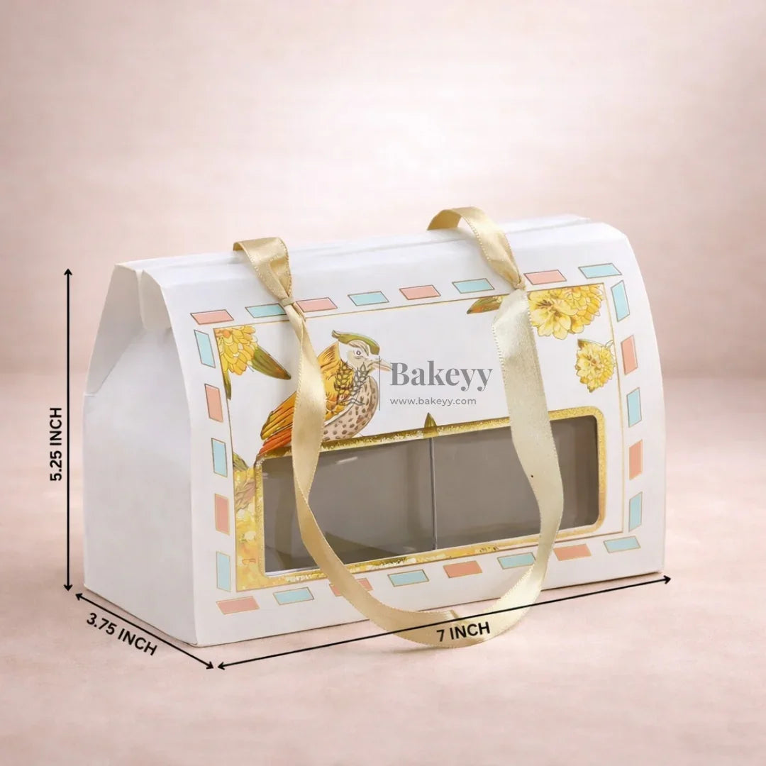 7x5.25x3.75 Inch | Premium Designer Window Box | Golden Ribbon Handle | Pack of 10