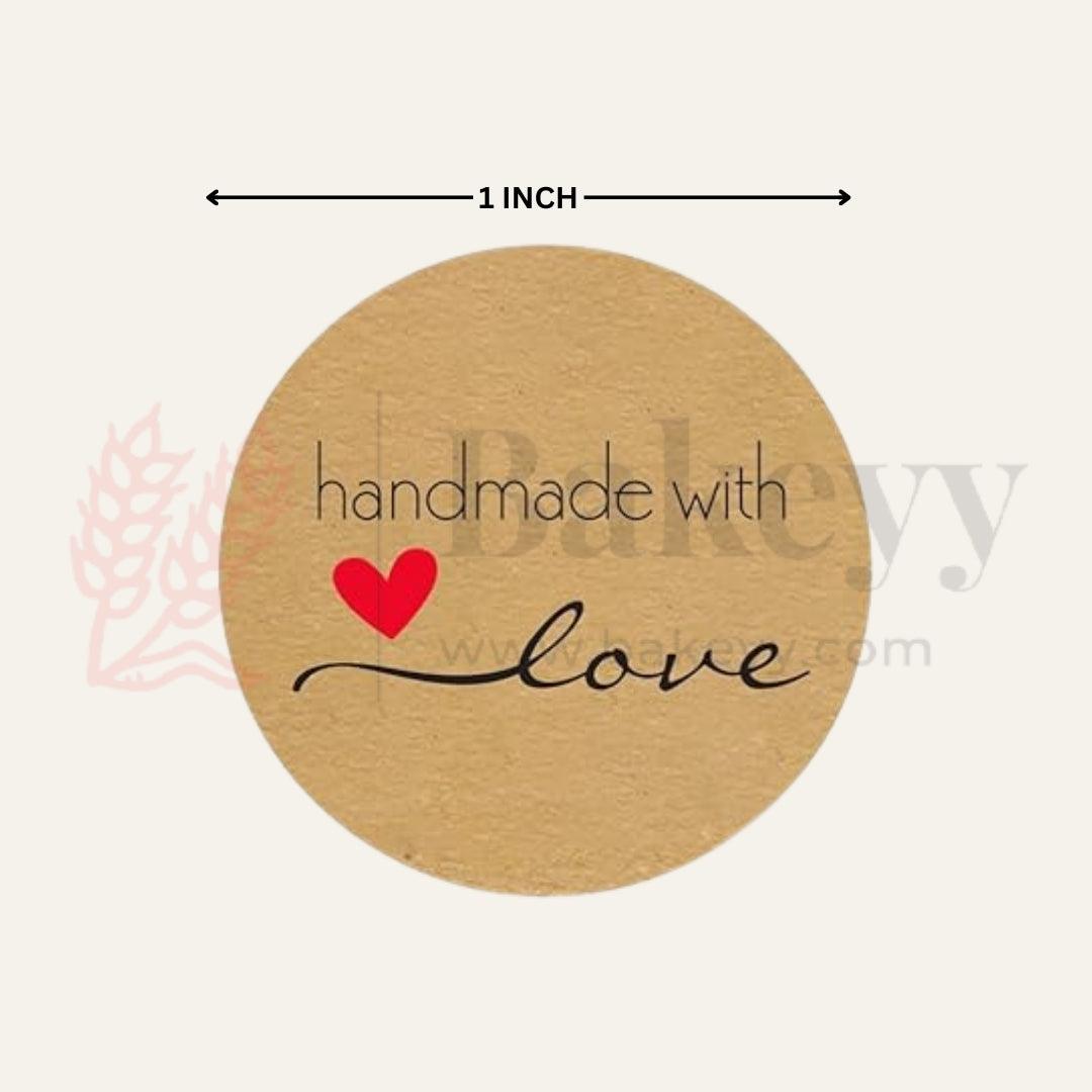 1 Inch "Handmade with Love" Kraft Paper Sticker Roll | Packaging stickers | Gift wrapping labels | Eco-friendly stickers | Pack of 500 - Bakeyy.com - India - 1 Inch "Handmade with Love" Kraft Paper Sticker Roll | Packaging stickers | Gift wrapping labels | Eco-friendly stickers | Pack of 500 - Default Title