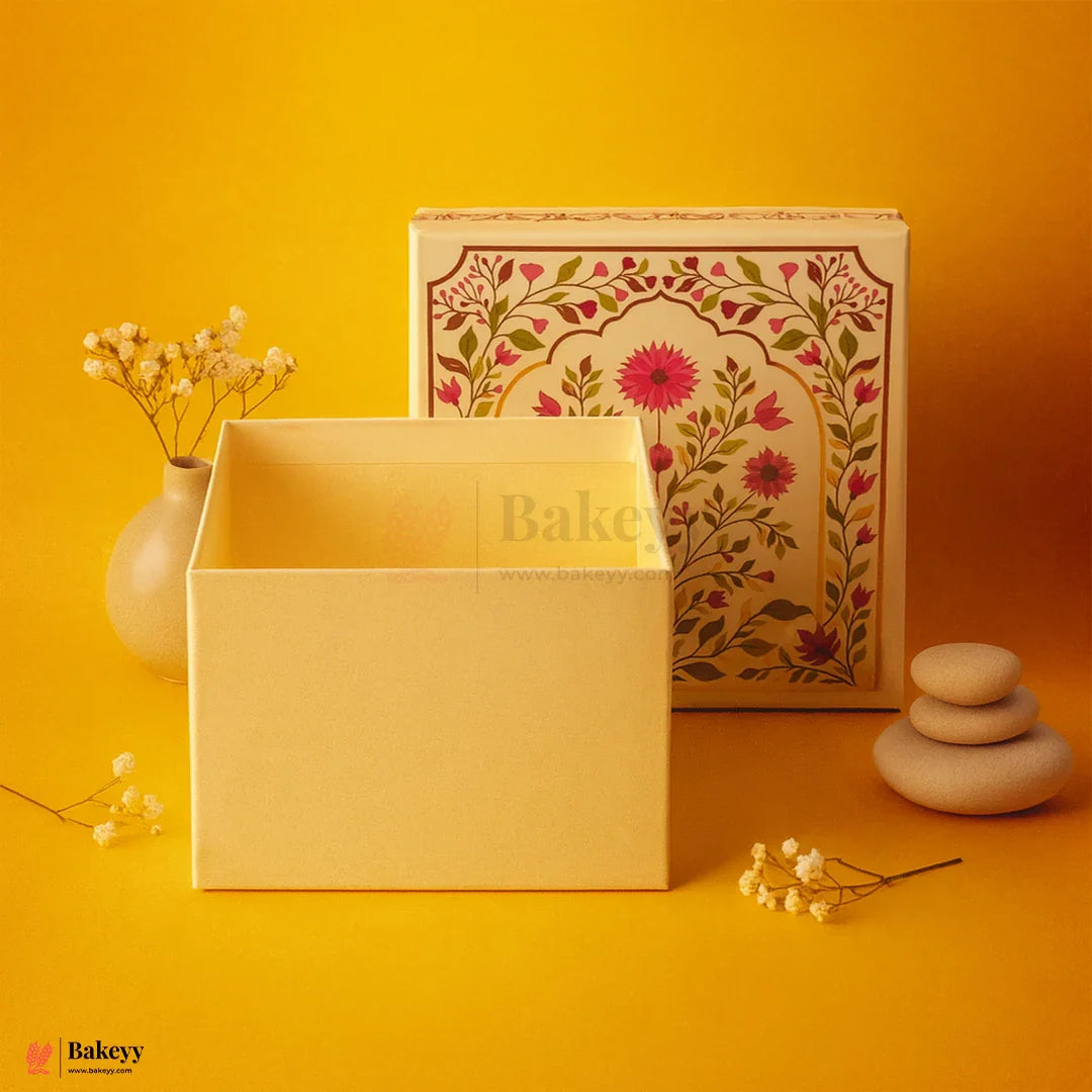 Premium Decorative Floral Print Gift Box – Square Keepsake Storage Box with Lid | Pack Of 1 - Bakeyy.com - India - Premium Decorative Floral Print Gift Box – Square Keepsake Storage Box with Lid | Pack Of 1 - 6x6x4 Inch