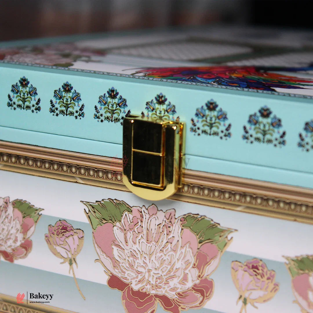 MDF 4 Cavity Royal Peacock Square Gift Box | Pack of 1 - Bakeyy.com - India - MDF 4 Cavity Royal Peacock Square Gift Box | Pack of 1 - Default Title