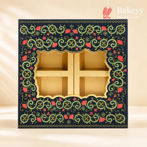 4_Cavity_Rigid_Dry_Fruit_Box_Elegant_Festive_Hamper_Box_with_Window_Lid_Elegant_Floral_Design_Pack_Of_1 - Bakeyy.com IN