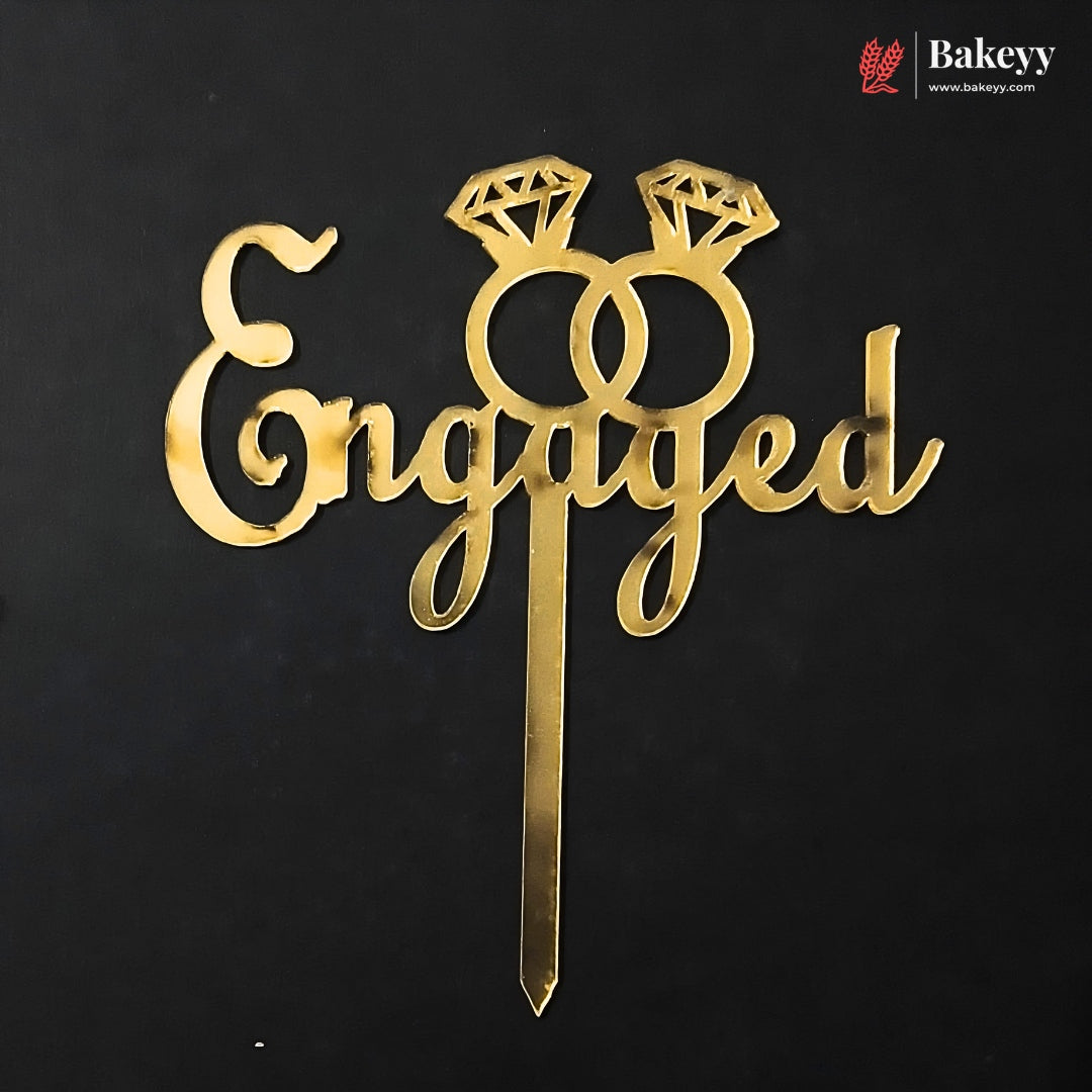 4 Inch Gold Acrylic Engagement Cake Topper | Laser Cut Cake Decoration | Pack of 5