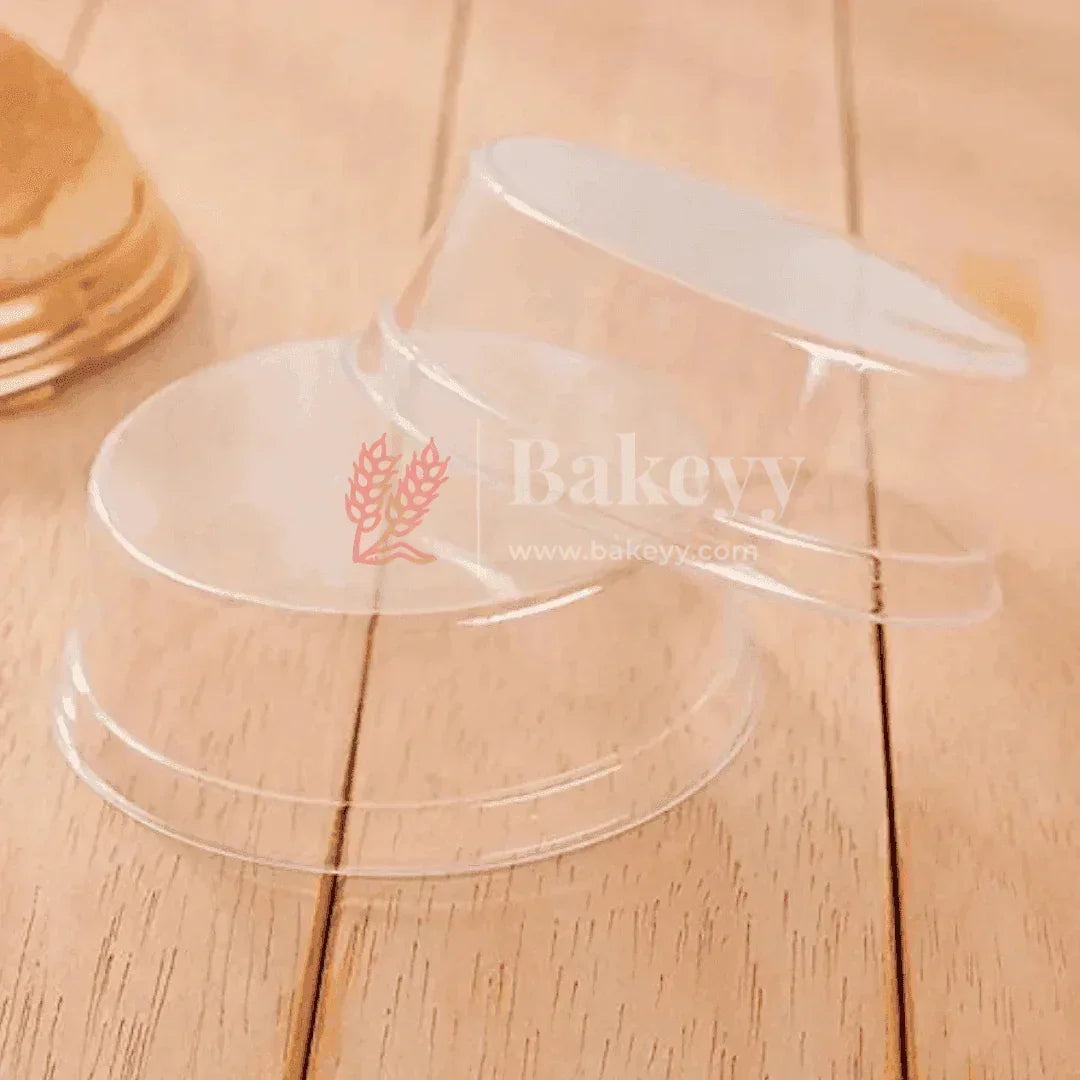 Bento Cake Container || Round Golden Plastic Cake Container with Clear Dome Lid || Individual Pastry Container|| - Bakeyy.com - India - Bento Cake Container || Round Golden Plastic Cake Container with Clear Dome Lid || Individual Pastry Container|| - Gold / Pack of 50
