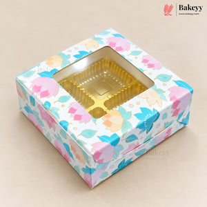 4 Cavity Printed Chocolate Box with Window | 6 Designs | Pack of 25