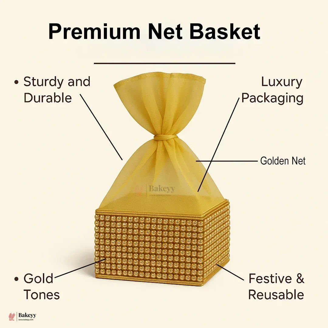 10x10x3 Inch | Golden Diamond Mesh Gift Box with Net – Premium Return Gift Packaging | Pack of 1 - Bakeyy.com - India - 10x10x3 Inch | Golden Diamond Mesh Gift Box with Net – Premium Return Gift Packaging | Pack of 1 - Default Title
