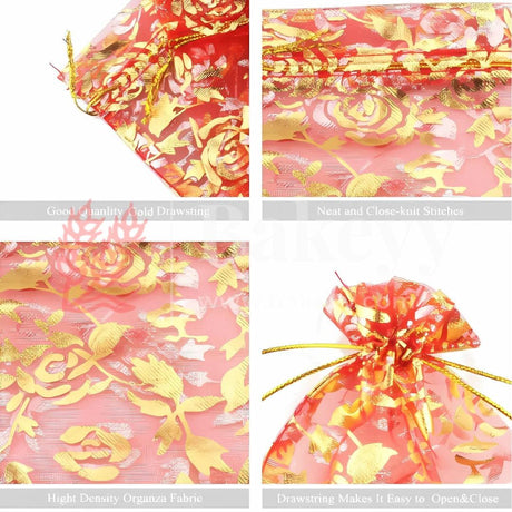 10x14 CM | Printed Organza Potli Bags | Red Colour | Candy Bag |Pack of 70 - Bakeyy.com - India - 10x14 CM | Printed Organza Potli Bags | Red Colour | Candy Bag |Pack of 70 - Default Title