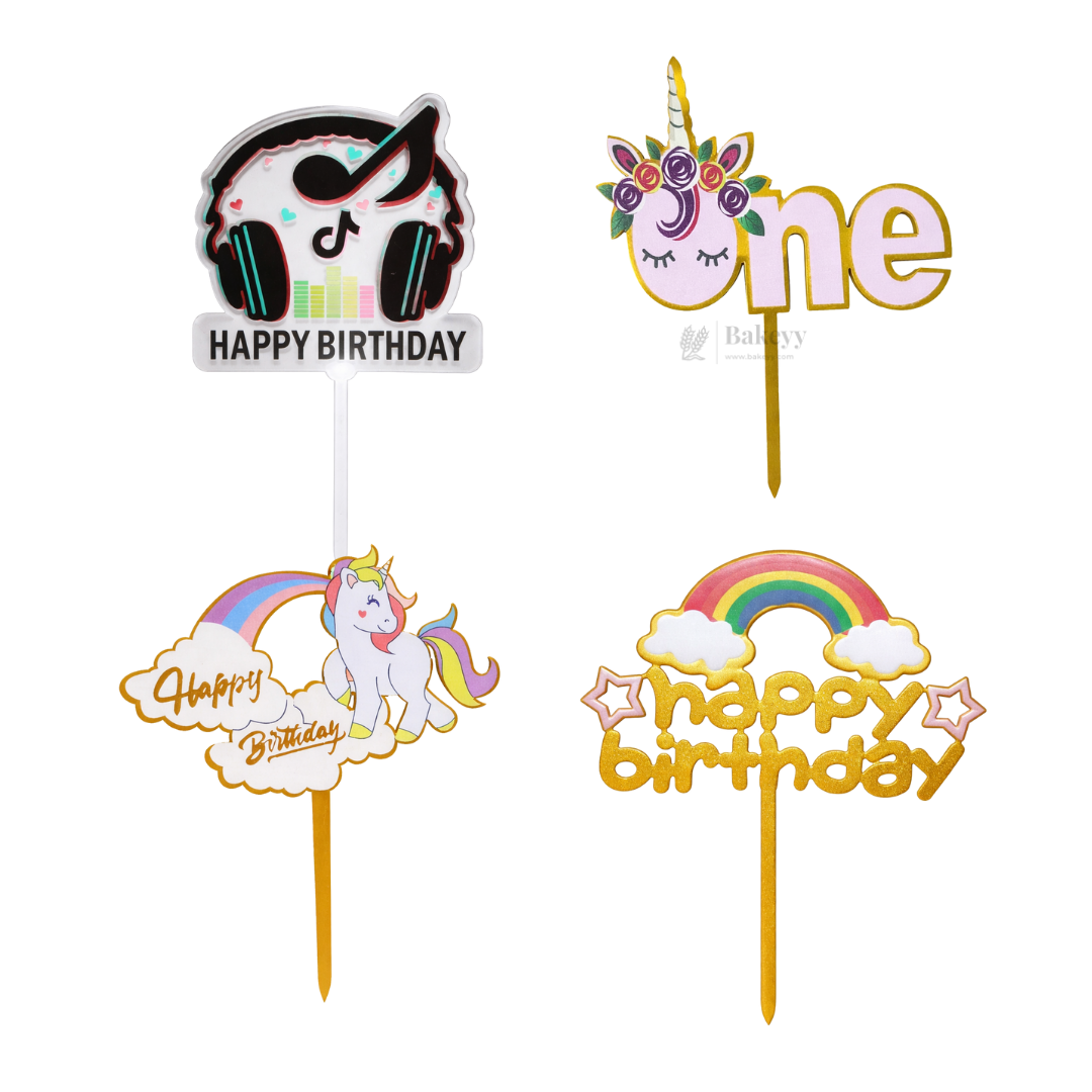 6 inch | Unicorn & Happy Birthday Cake Topper for Kids | Cute Cartoon Birthday Cake Decoration | pack of 5