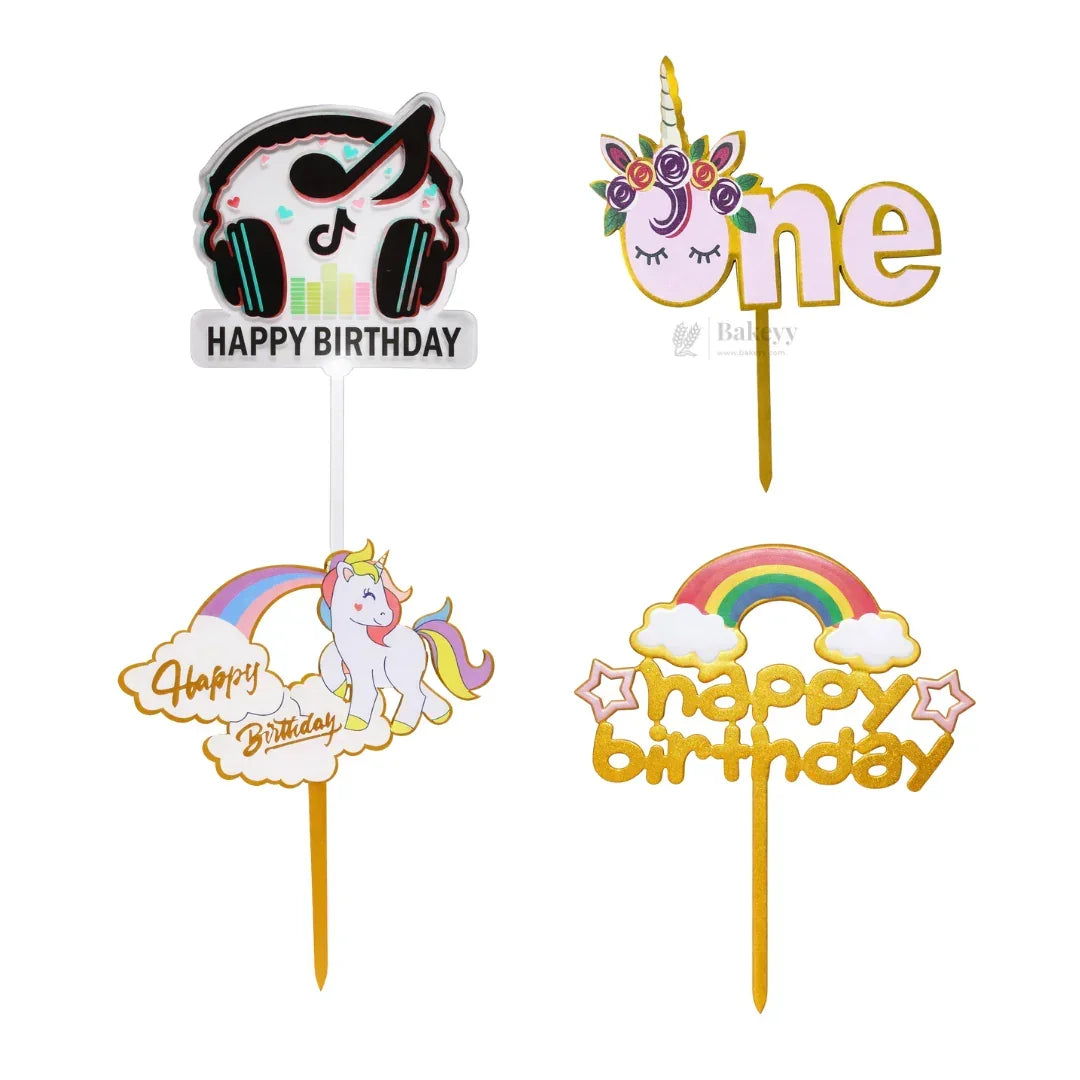 6 inch | Unicorn & Happy Birthday Cake Topper for Kids | Cute Cartoon Birthday Cake Decoration | pack of 5 - Bakeyy.com - India - 6 inch | Unicorn & Happy Birthday Cake Topper for Kids | Cute Cartoon Birthday Cake Decoration | pack of 5 - Design 1 105.00