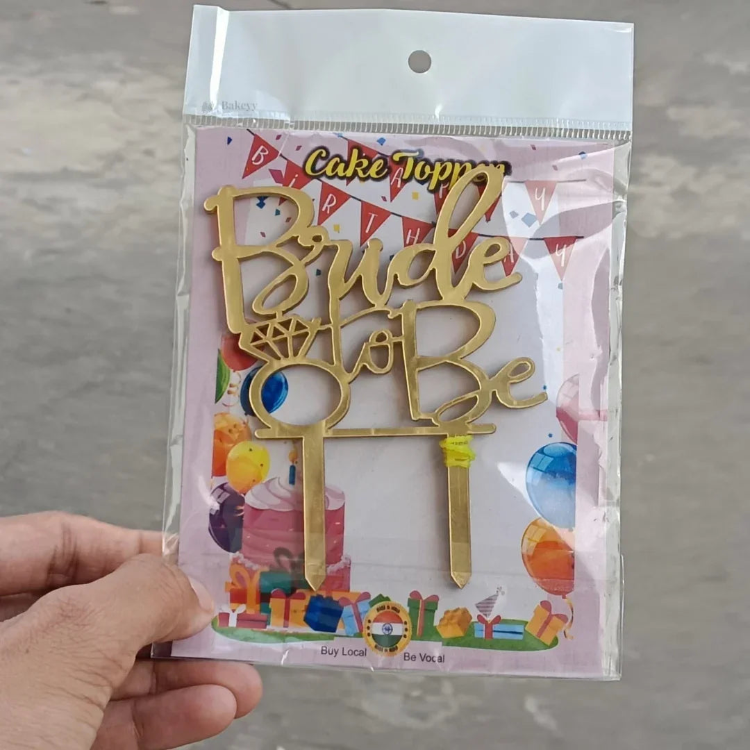 4 inch Gold Bride To Be & Groom To Be Cake Topper Set | Wedding & Pre-Wedding Cake Decoration | pack of 5 - Bakeyy.com - India - 4 inch Gold Bride To Be & Groom To Be Cake Topper Set | Wedding & Pre-Wedding Cake Decoration | pack of 5 - Design 1 60.00