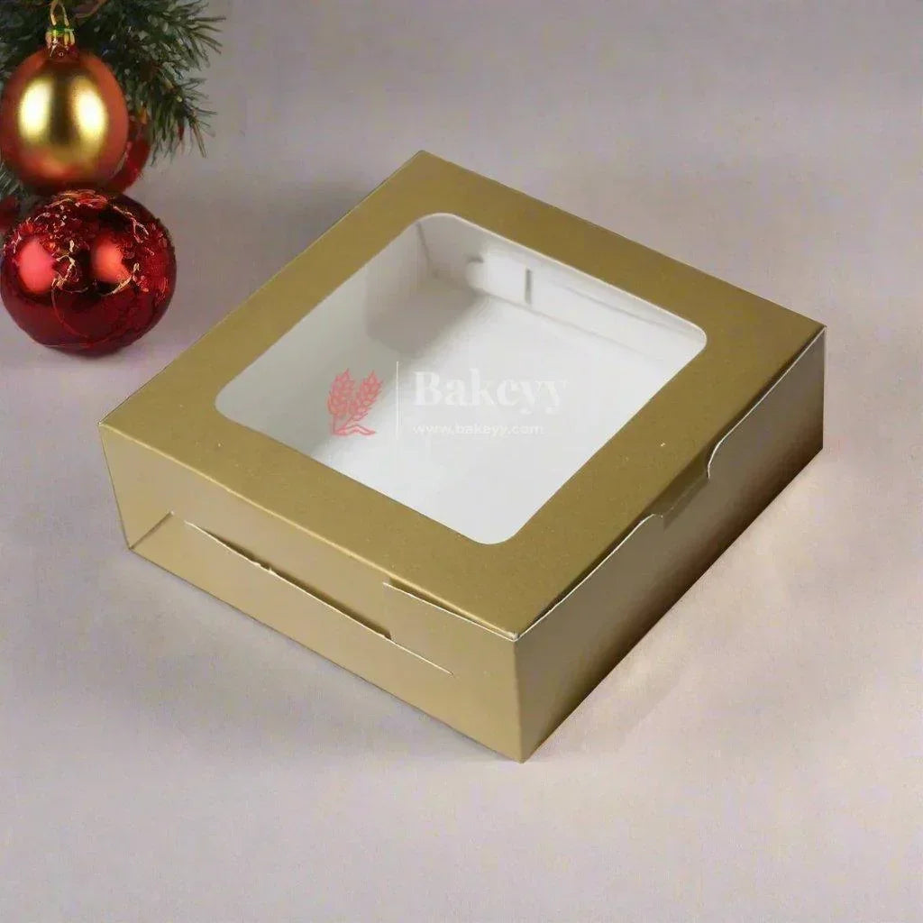 4 Brownie Box | Macron Box | Gold Color | With Window On The Top | - Bakeyy.com - India - {{ variant.name }}