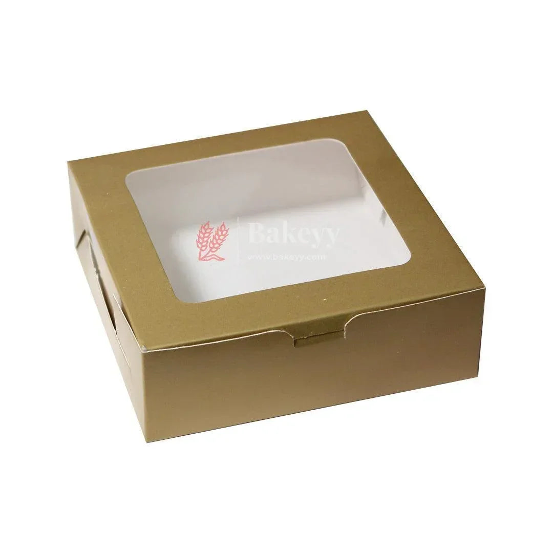4 Brownie Box | Macron Box | Gold Color | With Window On The Top | - Bakeyy.com - India - {{ variant.name }}