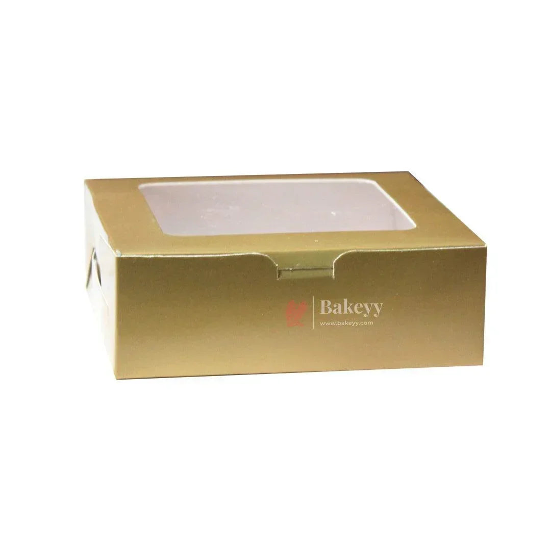 4 Brownie Box | Macron Box | Gold Color | With Window On The Top | - Bakeyy.com - India - {{ variant.name }}
