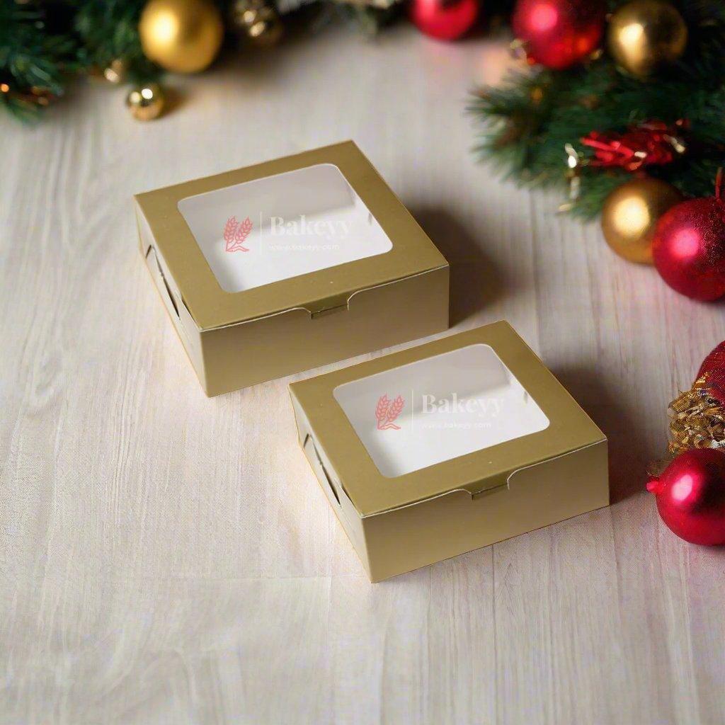 4 Brownie Box | Macron Box | Gold Color | With Window On The Top | - Bakeyy.com - India - {{ variant.name }}