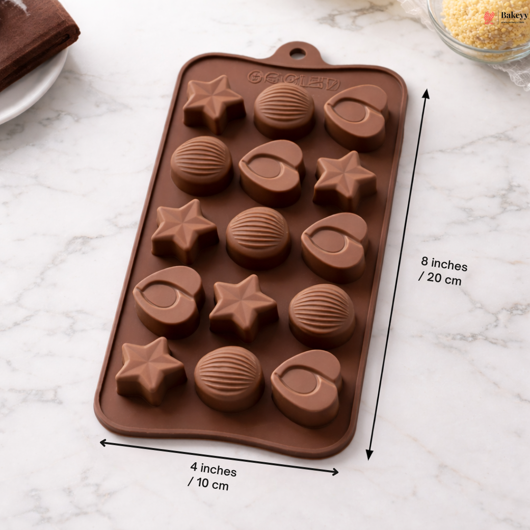 15-Cavity Heart, Star & Shell Shapes | Chocolate Mould | Pack of 1