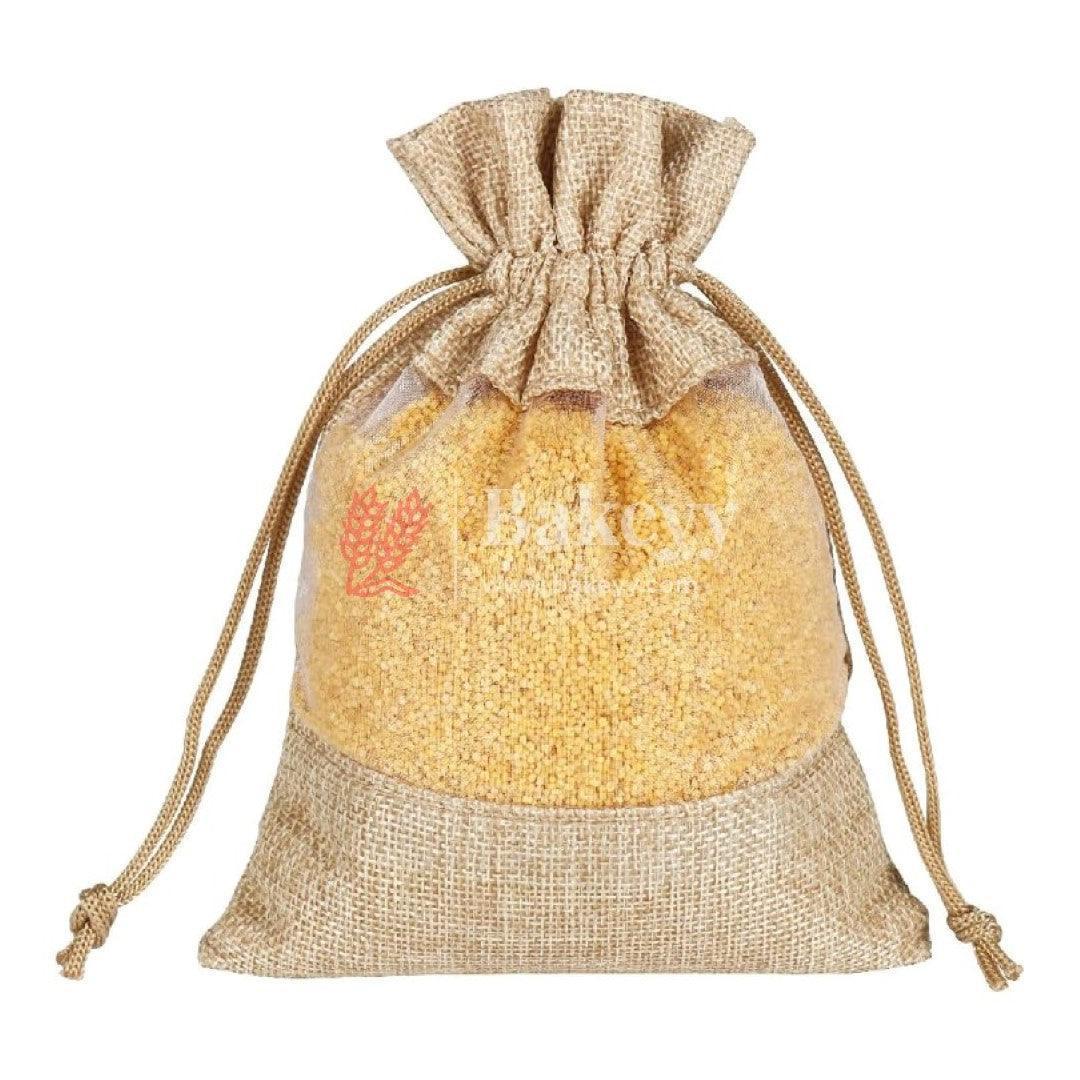 10x14 CM Natural | Jute Potli Window Bag | Gift Return Gifts Bags | Drawstring Bags - Bakeyy.com - India - 10x14 CM Natural | Jute Potli Window Bag | Gift Return Gifts Bags | Drawstring Bags - Pack Of 10 / 5303 / 4x6 Inch
