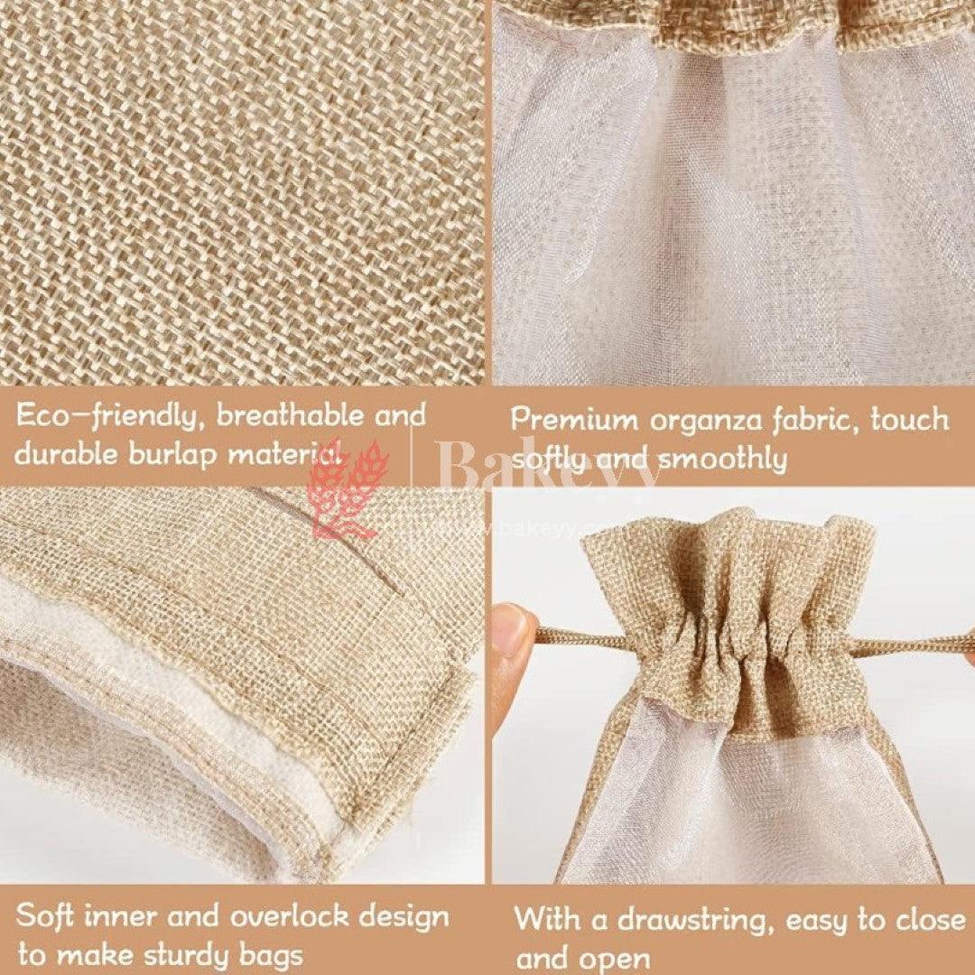 10x14 CM Natural | Jute Potli Window Bag | Gift Return Gifts Bags | Drawstring Bags - Bakeyy.com - India - 10x14 CM Natural | Jute Potli Window Bag | Gift Return Gifts Bags | Drawstring Bags - Pack Of 10 / 5303 / 4x6 Inch
