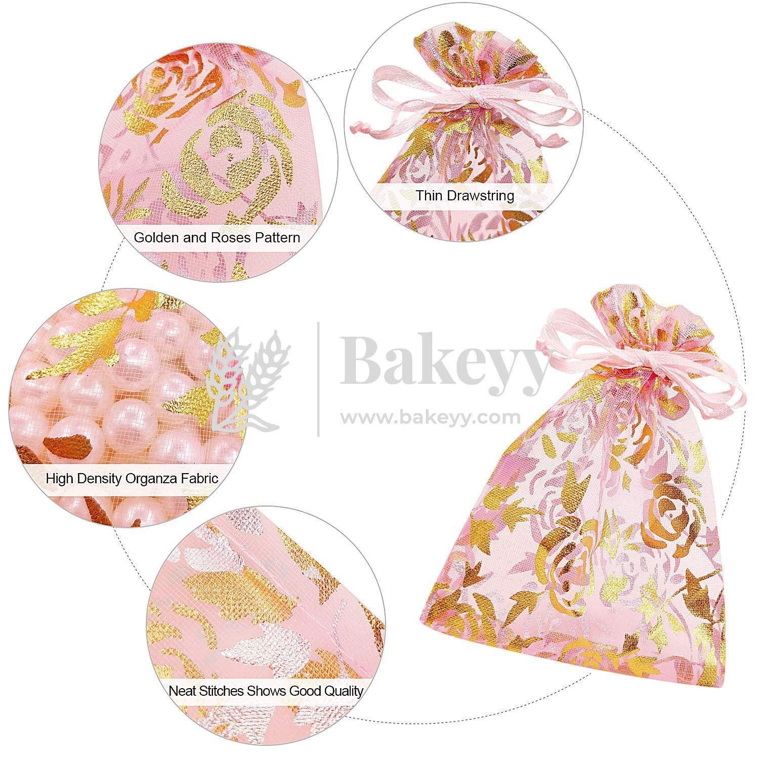 10x14 CM | Printed Organza Potli Bags | Pack of 70 | Pink Colour | Candy Bag | - Bakeyy.com - India - 10x14 CM | Printed Organza Potli Bags | Pack of 70 | Pink Colour | Candy Bag | - Default Title