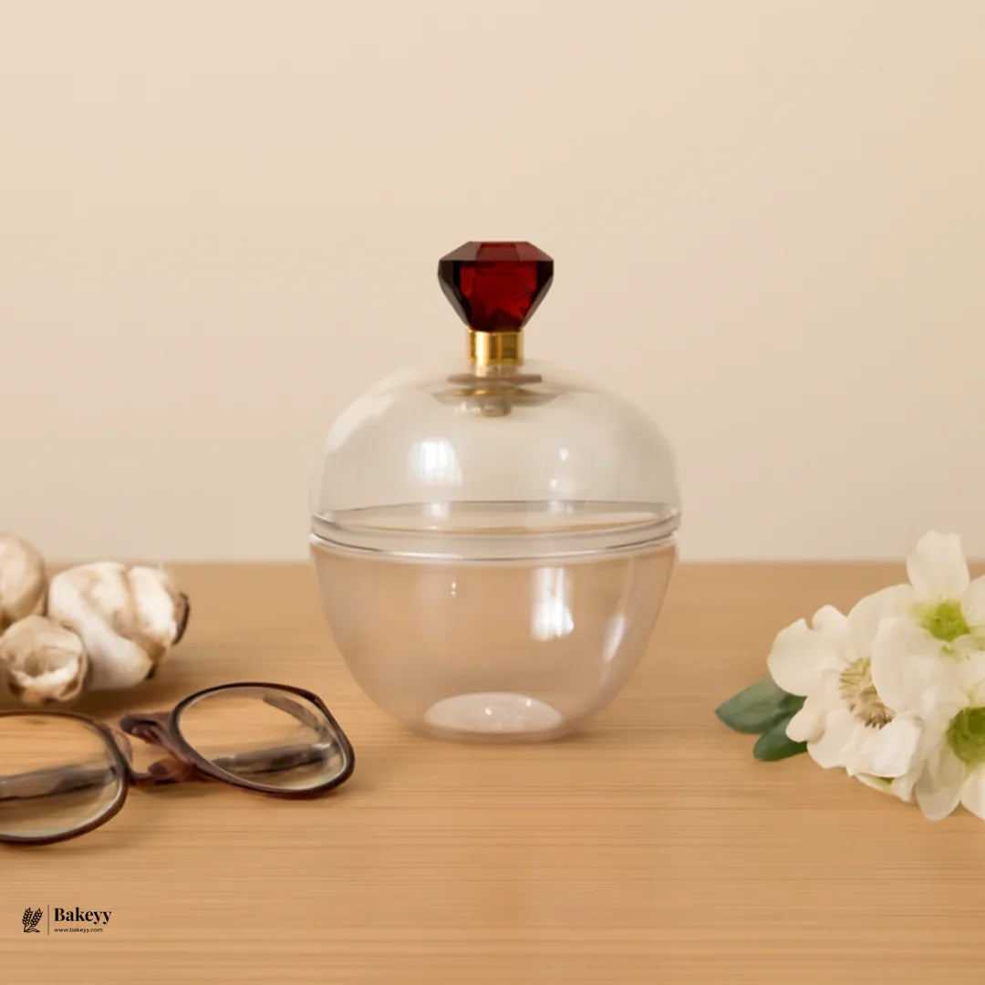 Clear Round Plastic Box with Crystal Top Knob | Clear Display Container | Transparent Apple Shape Box Container | Pack of 12 - Bakeyy.com - India - Clear Round Plastic Box with Crystal Top Knob | Clear Display Container | Transparent Apple Shape Box Container | Pack of 12 - Default Title 300.00