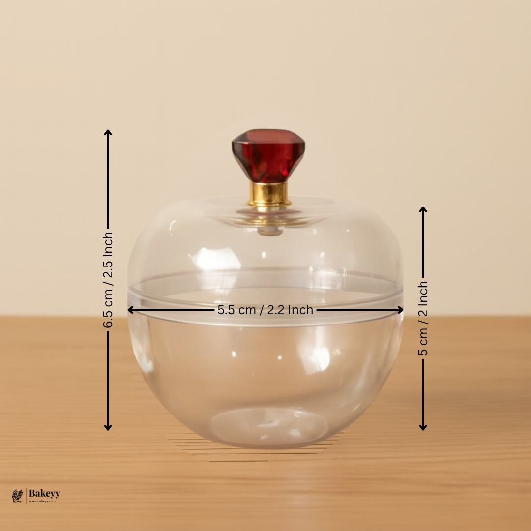 Clear Round Plastic Box with Crystal Top Knob | Clear Display Container | Transparent Apple Shape Box Container | Pack of 12