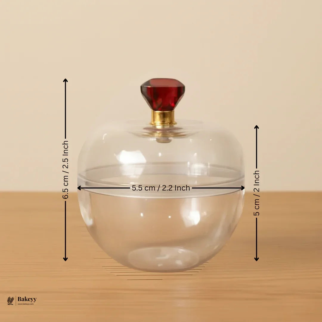Clear Round Plastic Box with Crystal Top Knob | Clear Display Container | Transparent Apple Shape Box Container | Pack of 12 - Bakeyy.com - India - Clear Round Plastic Box with Crystal Top Knob | Clear Display Container | Transparent Apple Shape Box Container | Pack of 12 - Default Title 300.00