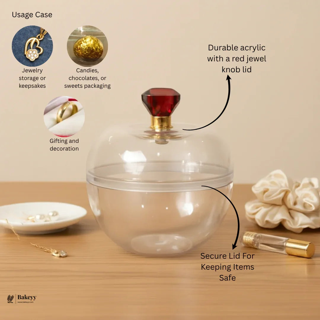 Clear Round Plastic Box with Crystal Top Knob | Clear Display Container | Transparent Apple Shape Box Container | Pack of 12 - Bakeyy.com - India - Clear Round Plastic Box with Crystal Top Knob | Clear Display Container | Transparent Apple Shape Box Container | Pack of 12 - Default Title 300.00
