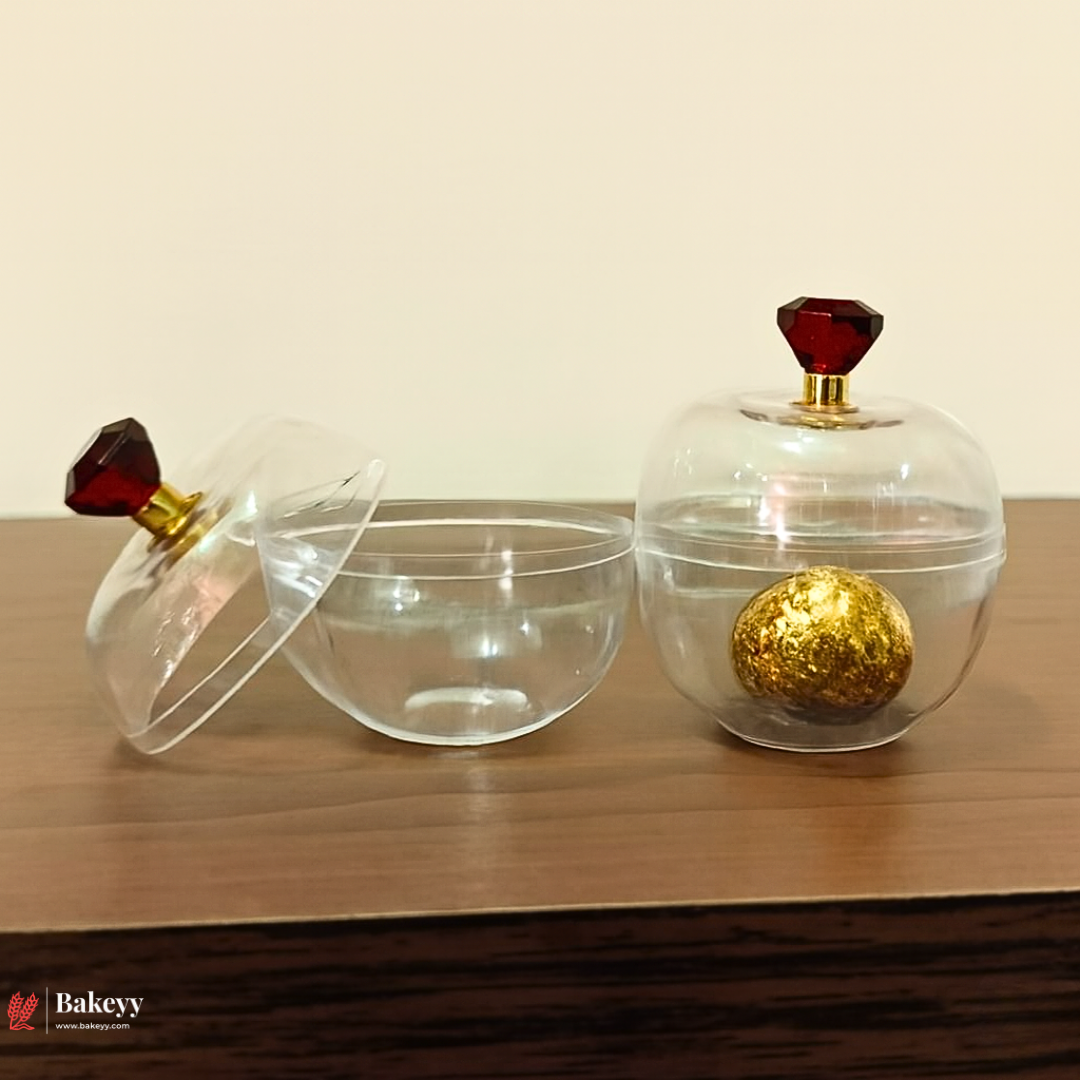 Clear Round Plastic Box with Crystal Top Knob | Clear Display Container | Transparent Apple Shape Box Container | Pack of 12