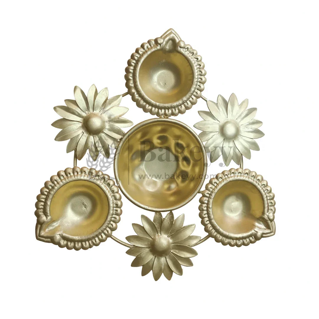 Golden Decorative Diya Tealight Holder | Multiple Designs | Pack of 1
