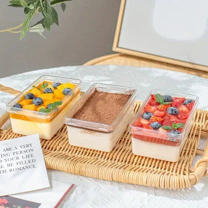 RECTANGLE PET PLASTIC DESSERT CONTAINER | TIRAMISU BOX | Pack of 50