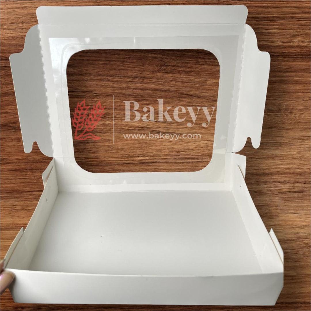 9 x 6 x 1.75 Inch 6 Brownie Box with L-Shaped Window - White | Brownie gift box | Kraft dessert box | Goodie Box | Pack of 50 - Bakeyy.com - India - 9 x 6 x 1.75 Inch 6 Brownie Box with L-Shaped Window - White | Brownie gift box | Kraft dessert box | Goodie Box | Pack of 50 - Default Title