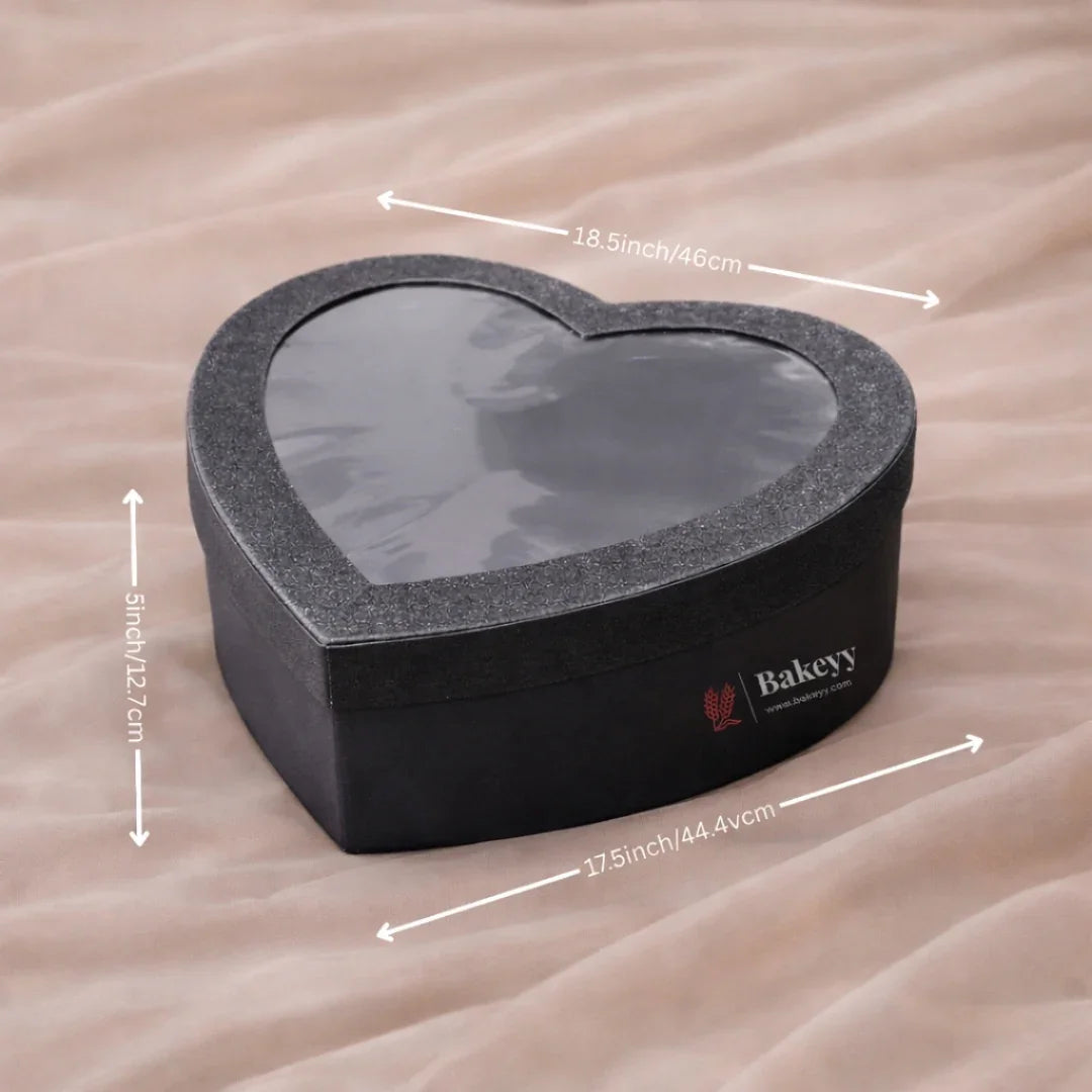 Premium Heart-Shaped Black Gift Box with Transparent Lid l Pack of 1 - Bakeyy.com - India - Premium Heart-Shaped Black Gift Box with Transparent Lid l Pack of 1 - Medium 999.00